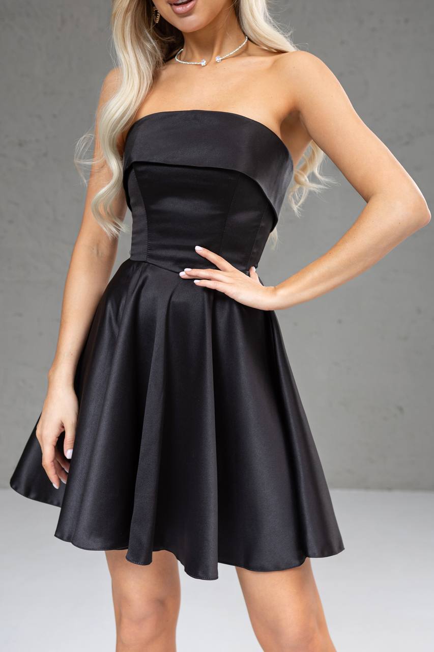 Black mini dress "Fold strapless"